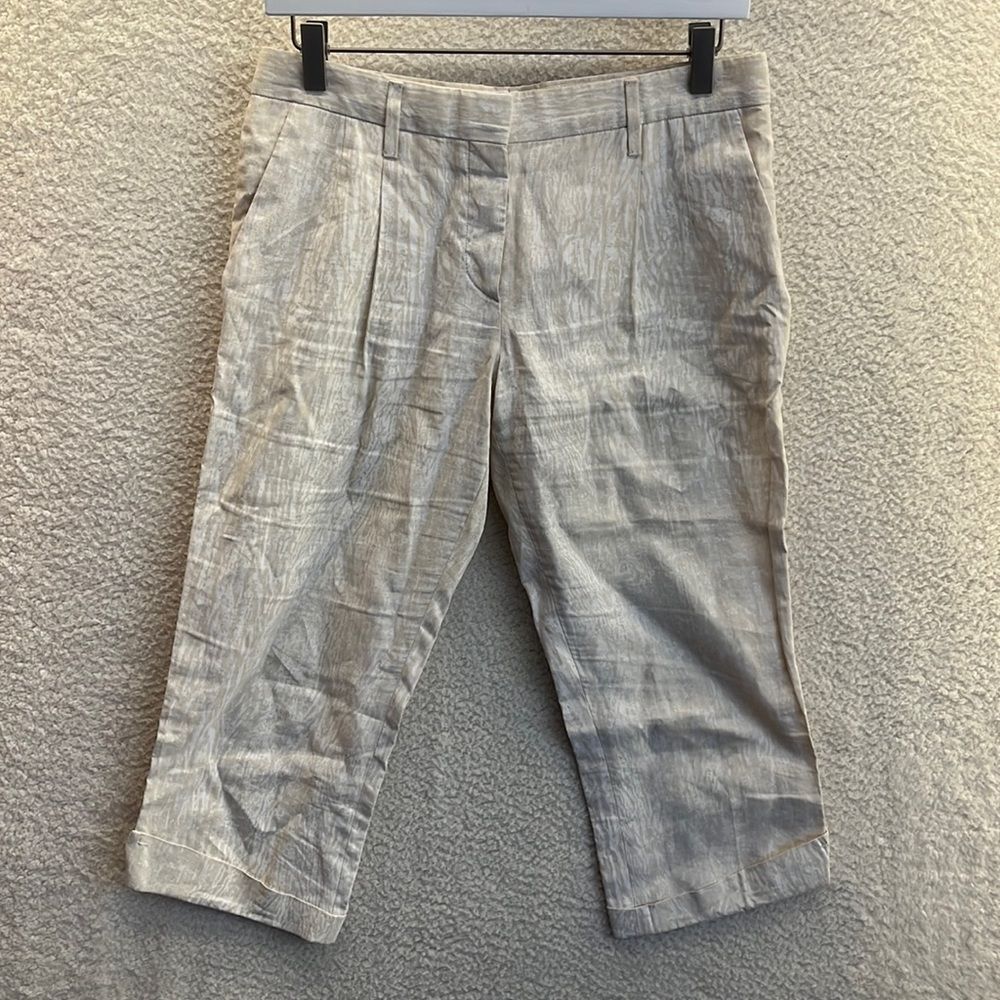 Prada Cropped Print Ivory Linen Pants Size 40 US 6